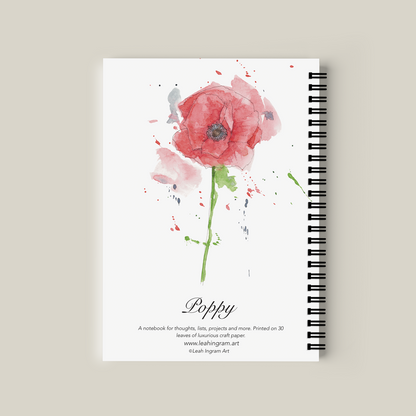 Notebook with a watercolor design of a pink poppy on a beige background