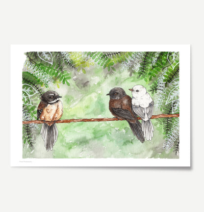 Three Pīwakawaka Print