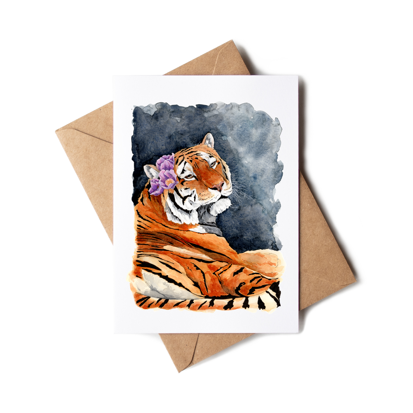 Greeting card with a tiger design on a white background