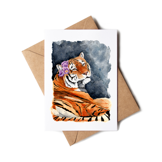 Greeting card with a tiger design on a white background