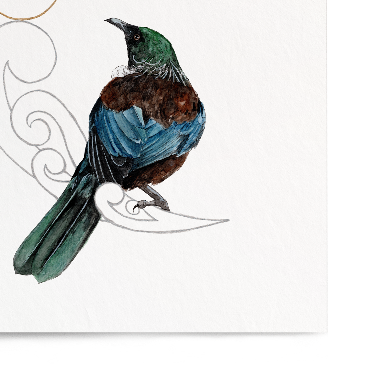 Bird illustration with a decorative crescent moon on a white background